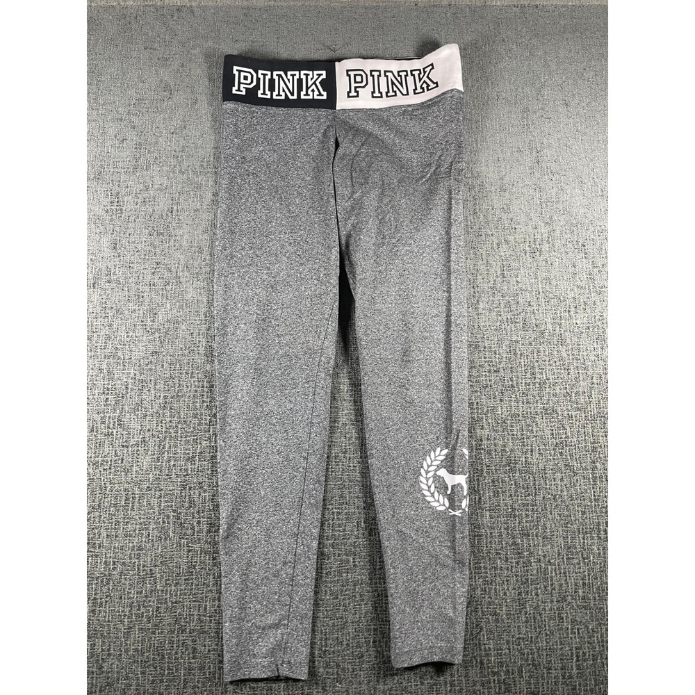 Pink‎ Victorias Secret Yoga Leggings Grey Heather Foldover Waist Dog Logo Medium